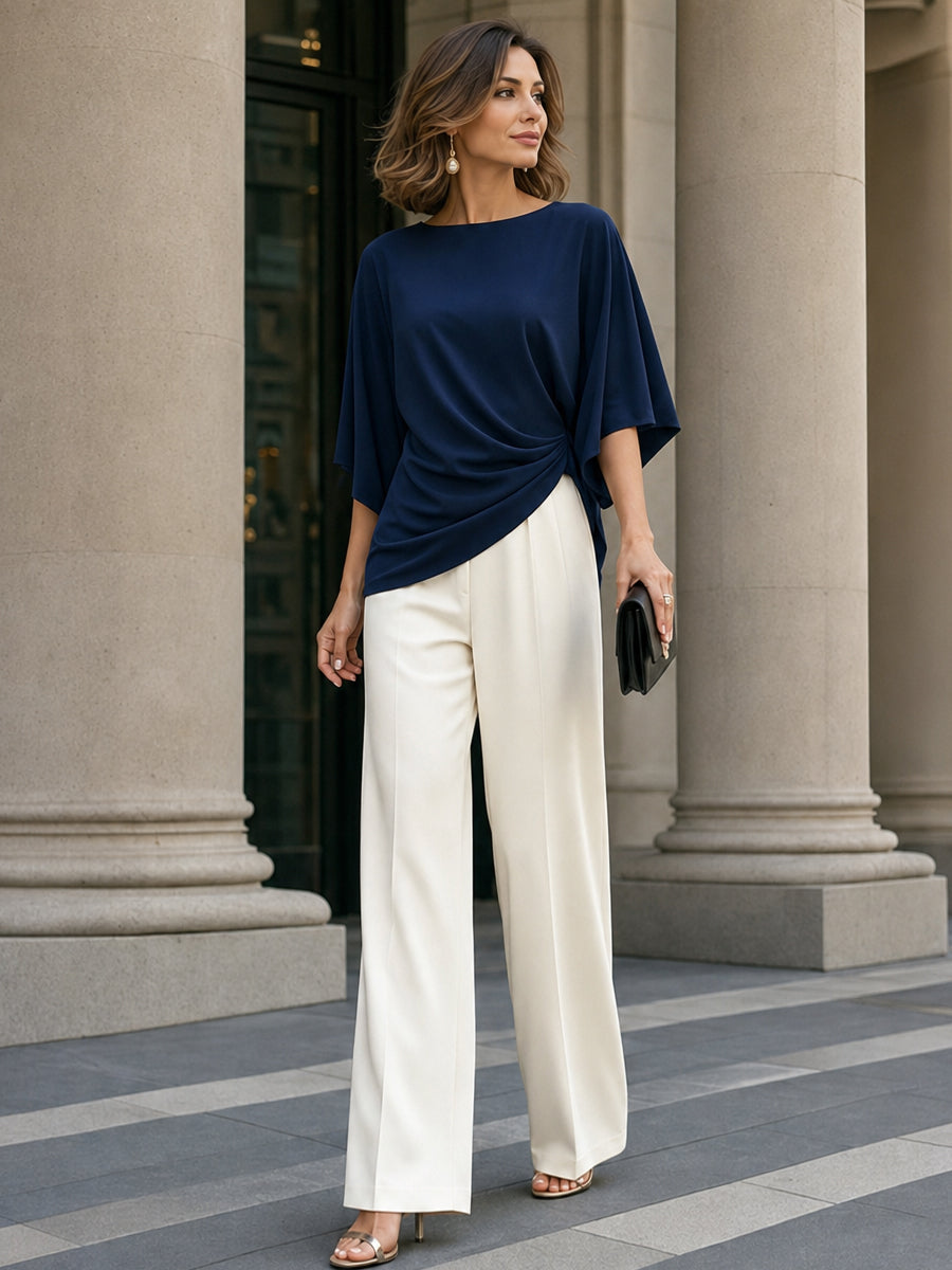MINA | CAPE-SLEEVE DRAPED WAIST TWO-PIECE