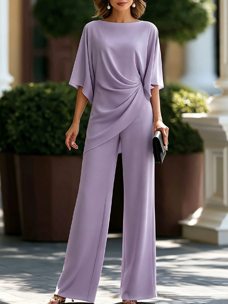 MINA | CAPE-SLEEVE DRAPED WAIST TWO-PIECE