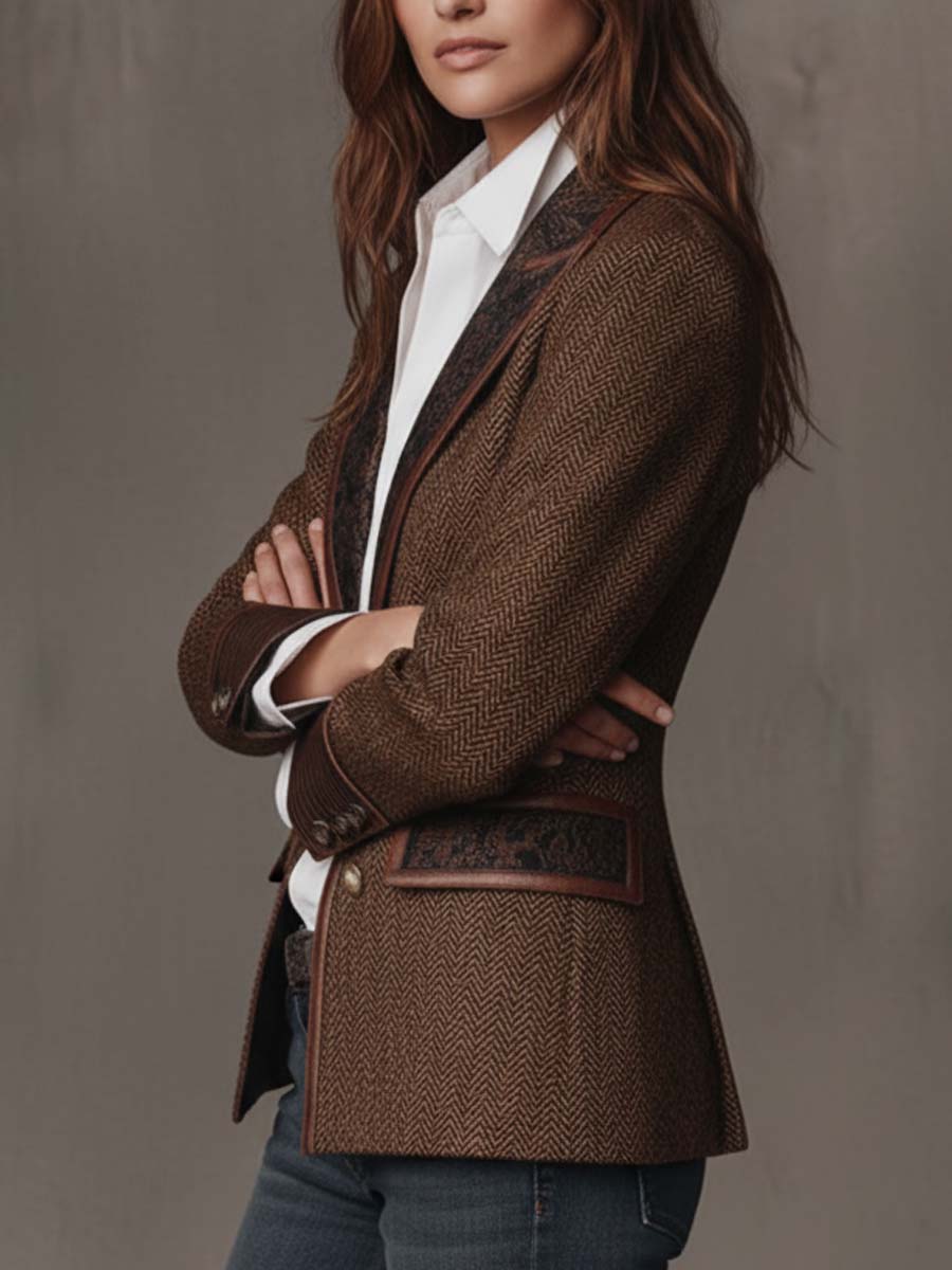 DELPHINE | HERRINGBONE BLAZER WITH PRINTED INSERTS