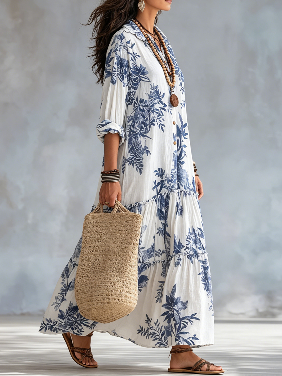 DAHLIA | BOHEMIAN BLUE FLORAL TIERED MAXI DRESS