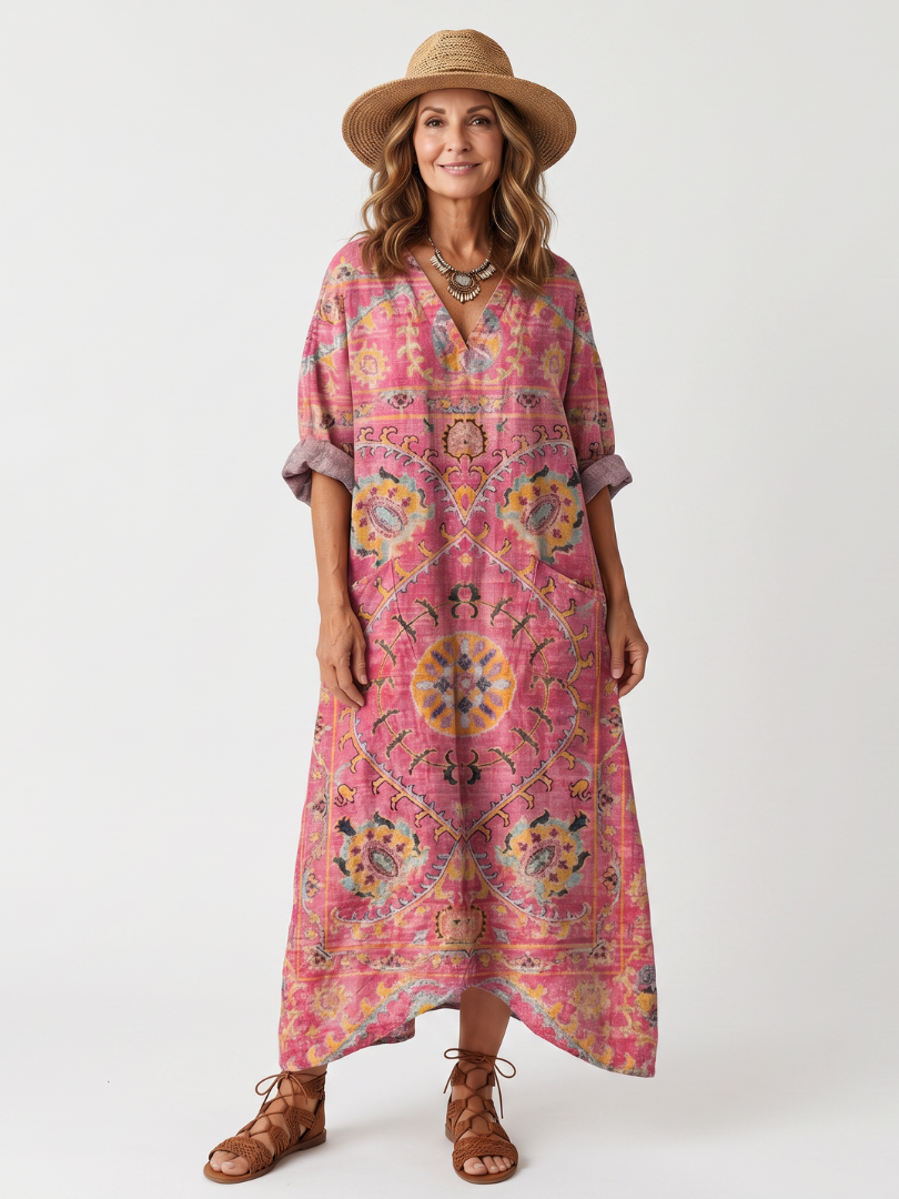 JULIETTE | ABSTRACT PRINT RELAXED POCKET MIDI DRESS