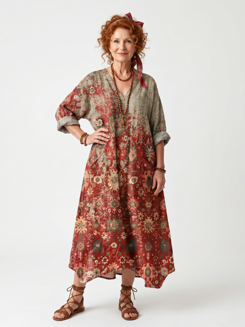 AURELIA | MIXED PATTERN RELAXED POCKET MIDI DRESS