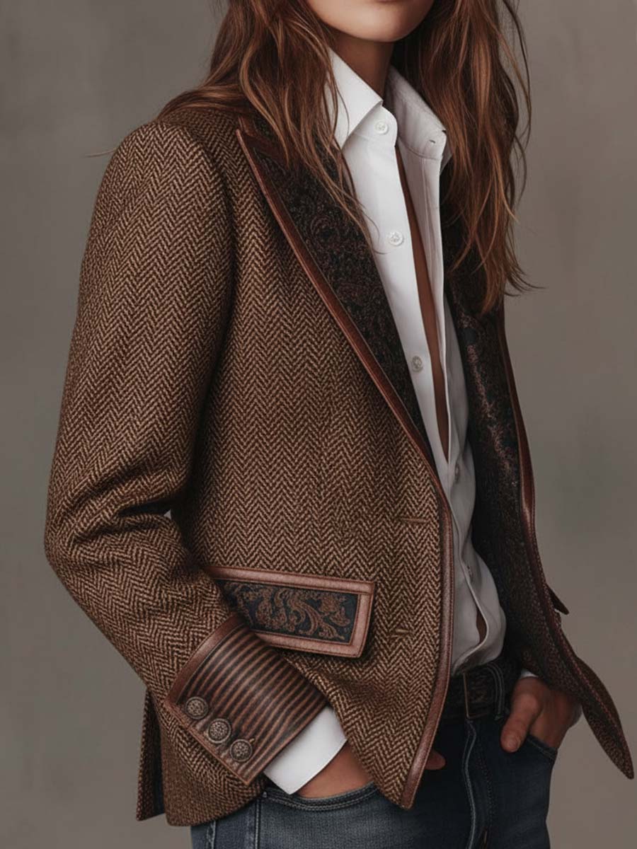 DELPHINE | HERRINGBONE BLAZER WITH PRINTED INSERTS