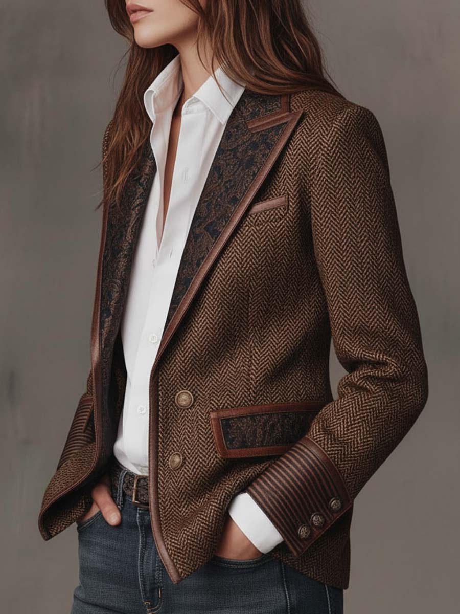 DELPHINE | HERRINGBONE BLAZER WITH PRINTED INSERTS