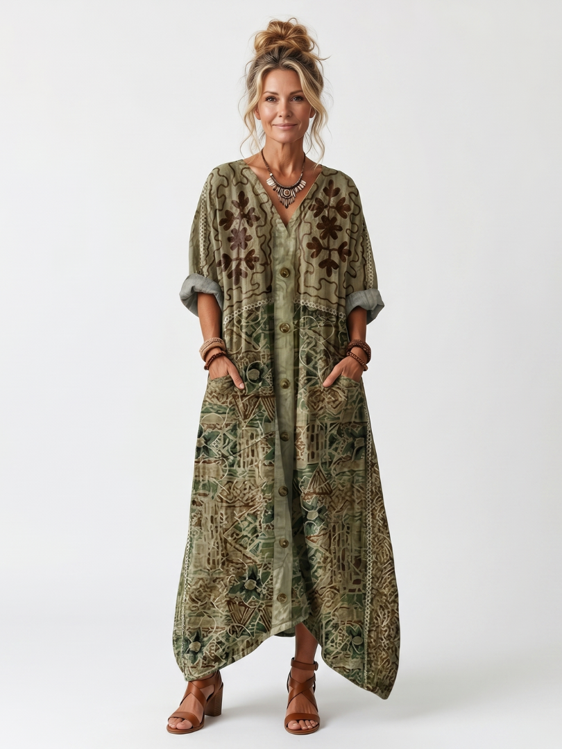 ADRIANA | BUTTON FRONT OVERSIZED POCKET MIDI DRESS