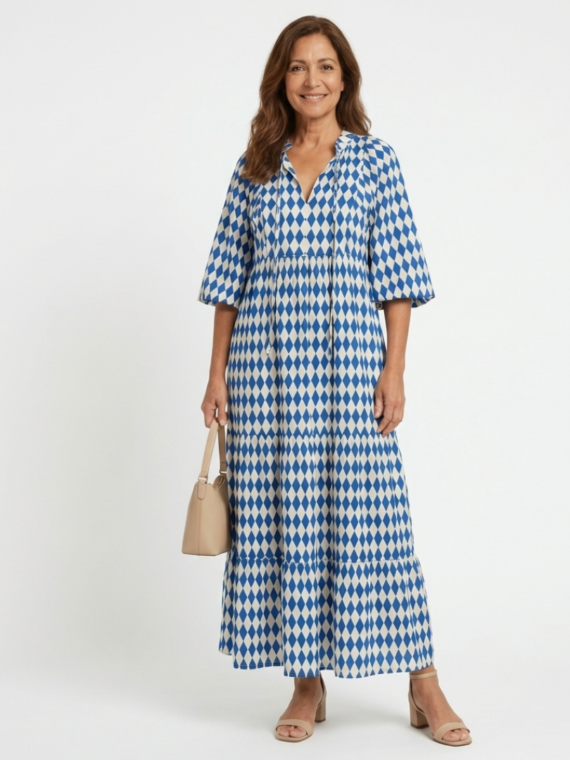 ROMY | DIAMOND PRINT TIERED MIDI DRESS