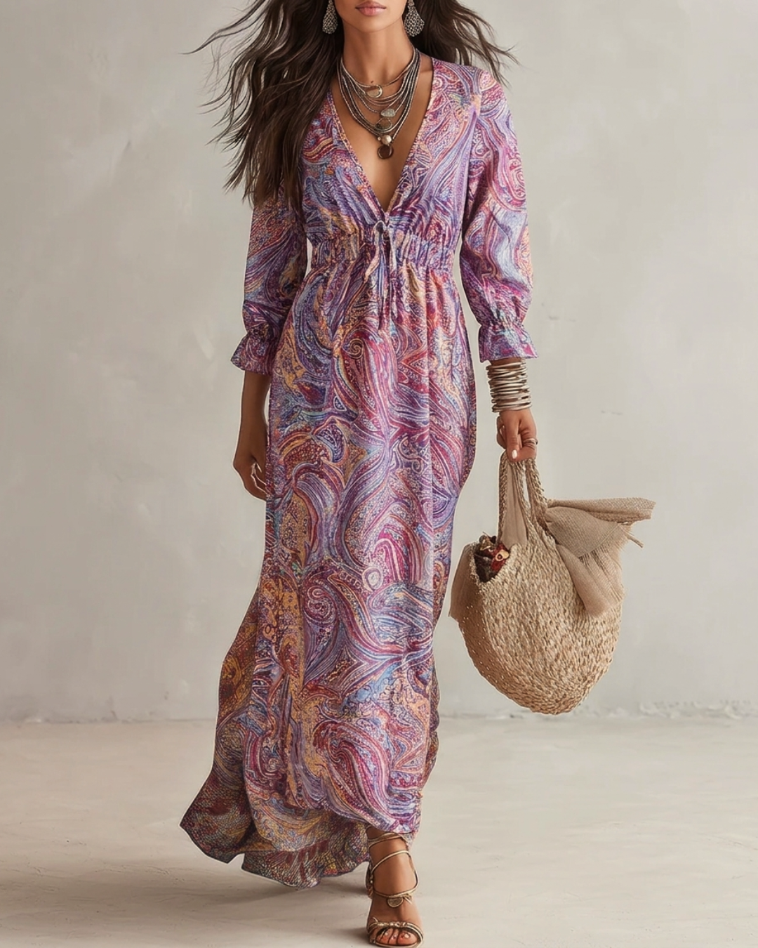 SAPHIRA | PAISLEY PRINT CHIFFON MAXI DRESS