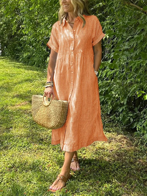 EMILY | RELAXED STRIPED MIDI DRESS WITH TUMMY COVERAGE