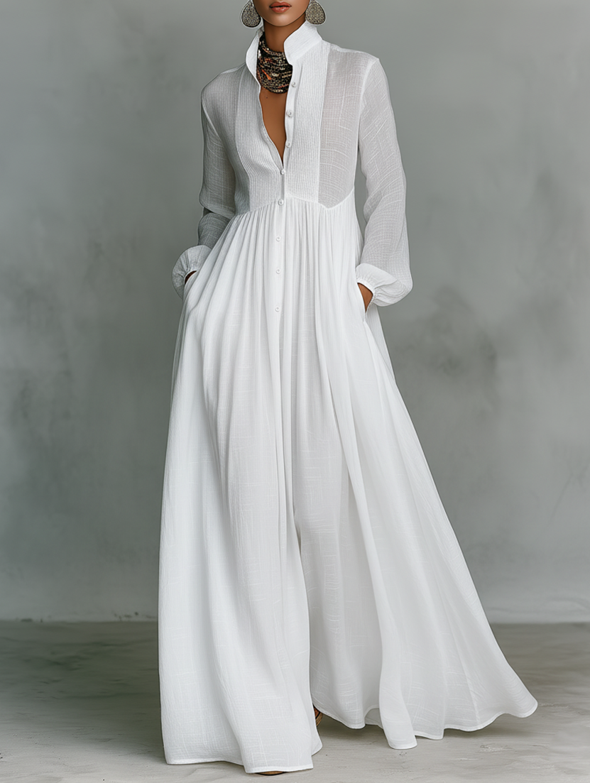 SELENA | FLOWING BUTTON-FRONT MAXI DRESS