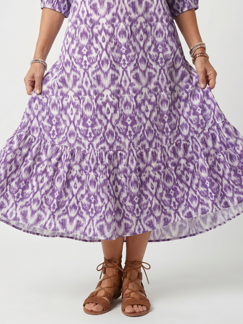 MELINA | PRINTED TASSEL TIE MIDI DRESS