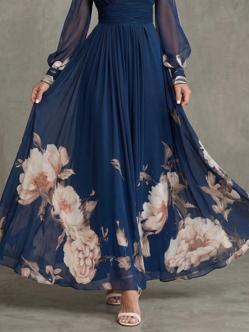 ISEL | PLEATED SHEER-SLEEVE MAXI DRESS