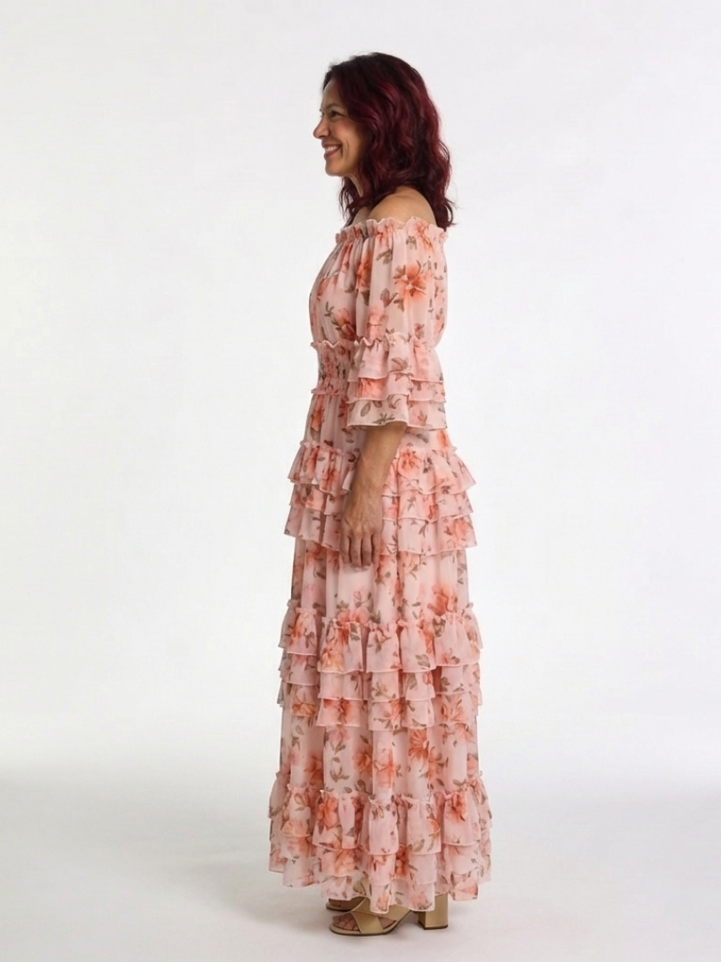 ADELHEID | OFF SHOULDER FLORAL RUFFLE TIERED MAXI DRESS