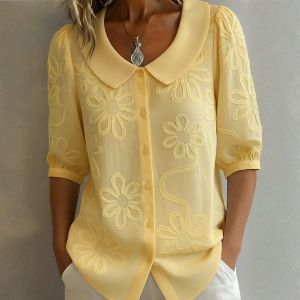 ROSALIE | EMBROIDERED BUTTON-FRONT BLOUSE