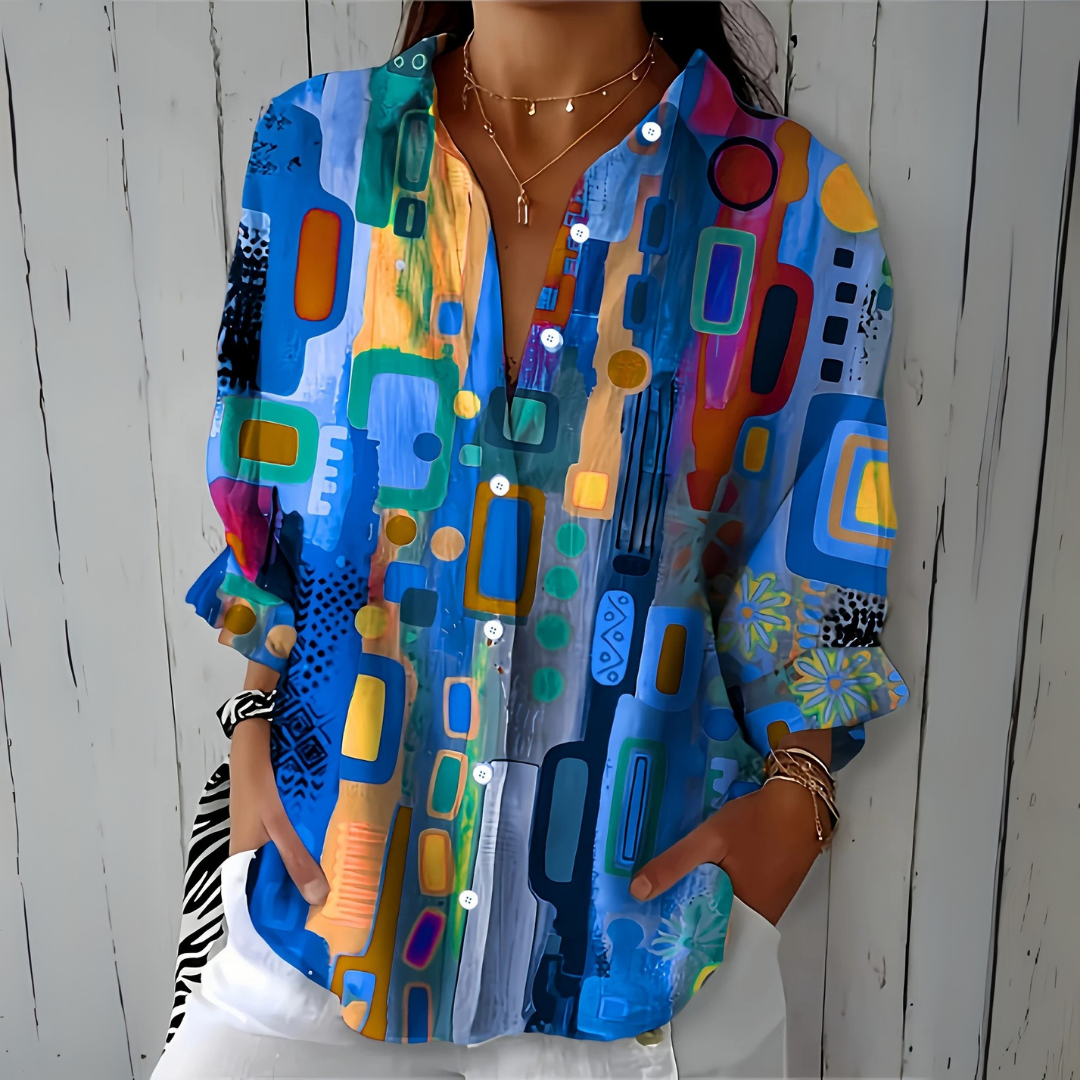 CATALINA | VIBRANT ARTISTIC BUTTON-UP BLOUSE