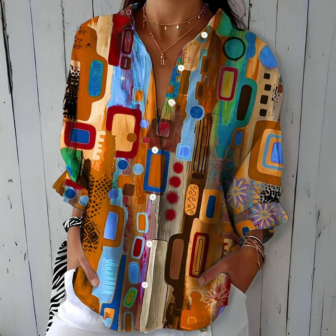 CATALINA | VIBRANT ARTISTIC BUTTON-UP BLOUSE