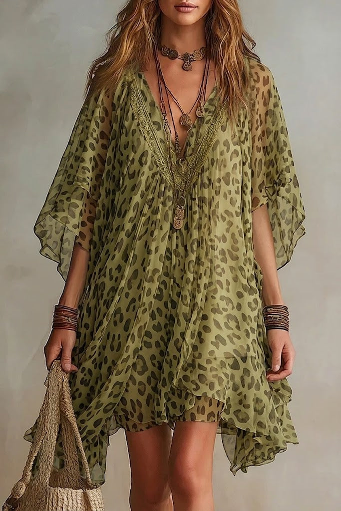 AURORE | AIRY LEOPARD PRINT CHIFFON DRESS