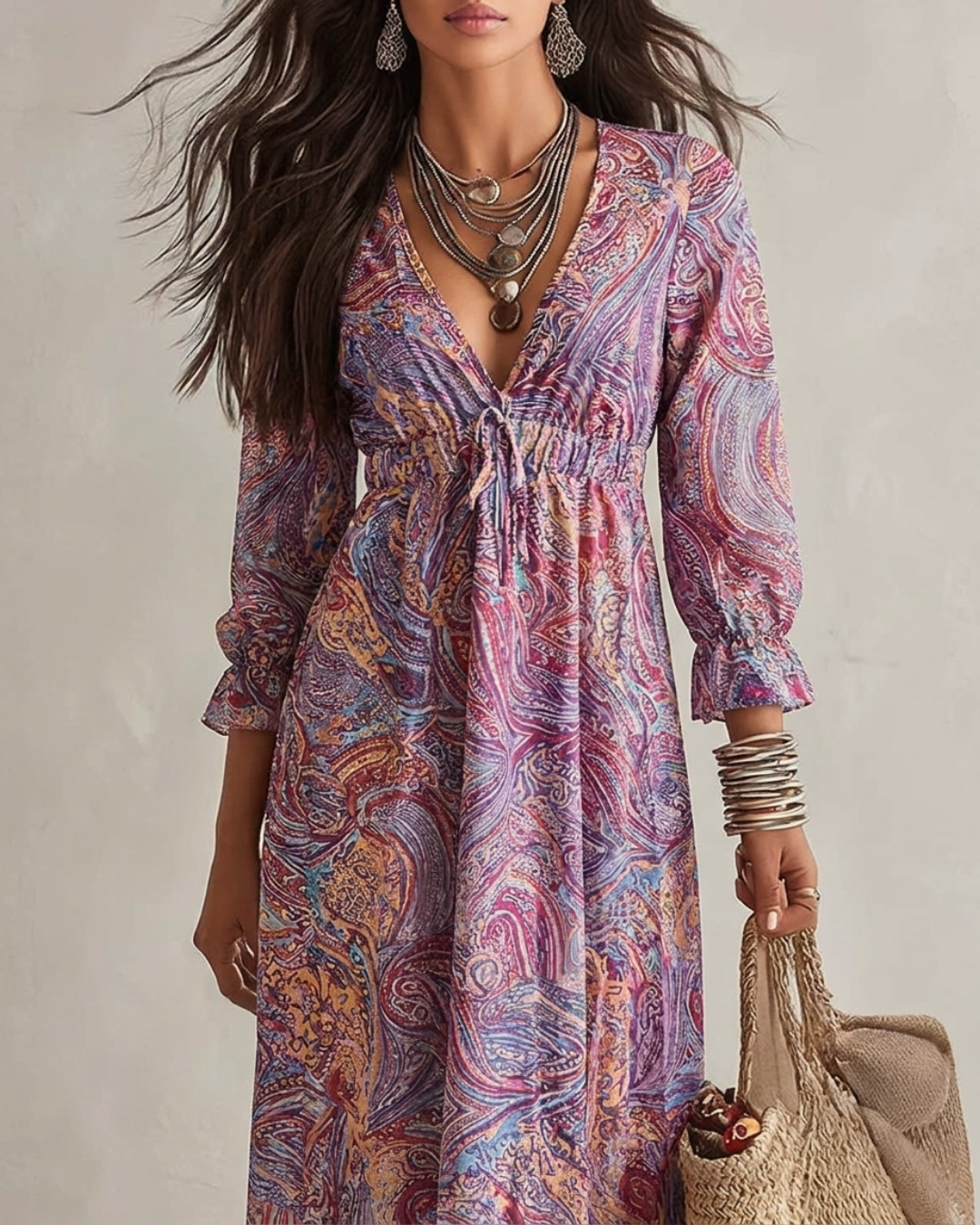 SAPHIRA | PAISLEY PRINT CHIFFON MAXI DRESS