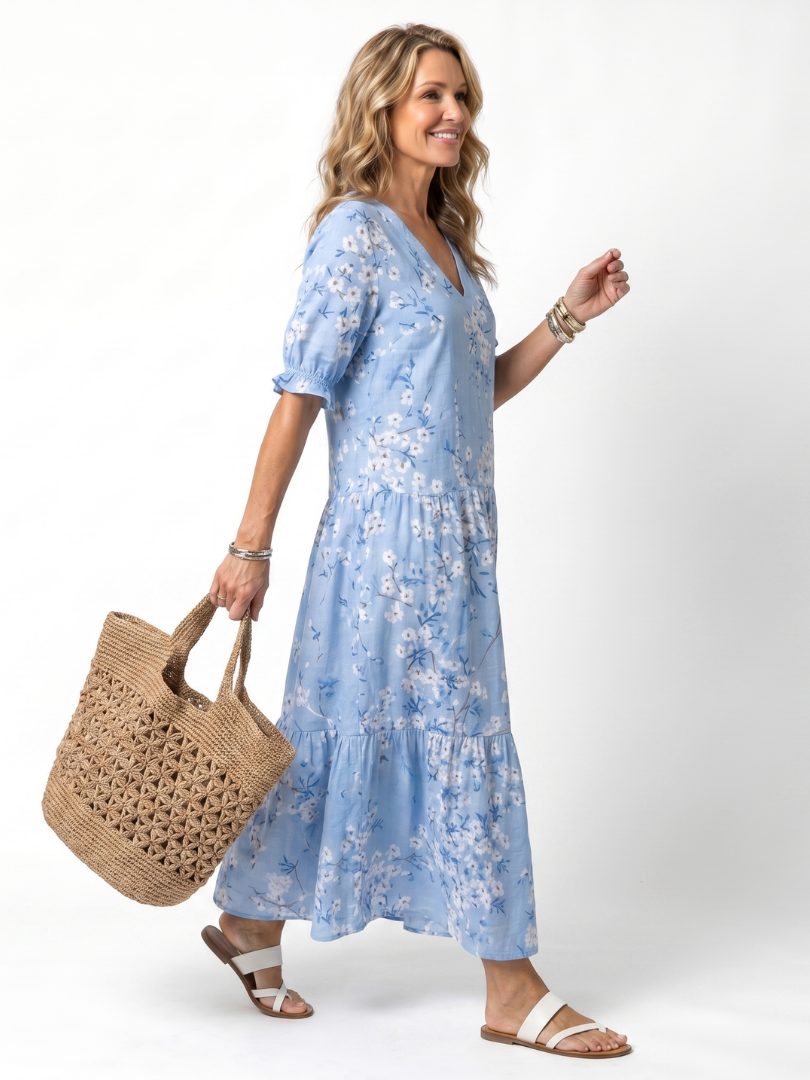 CAMILLE | FLORAL PRINT TASSEL TIE MIDI DRESS