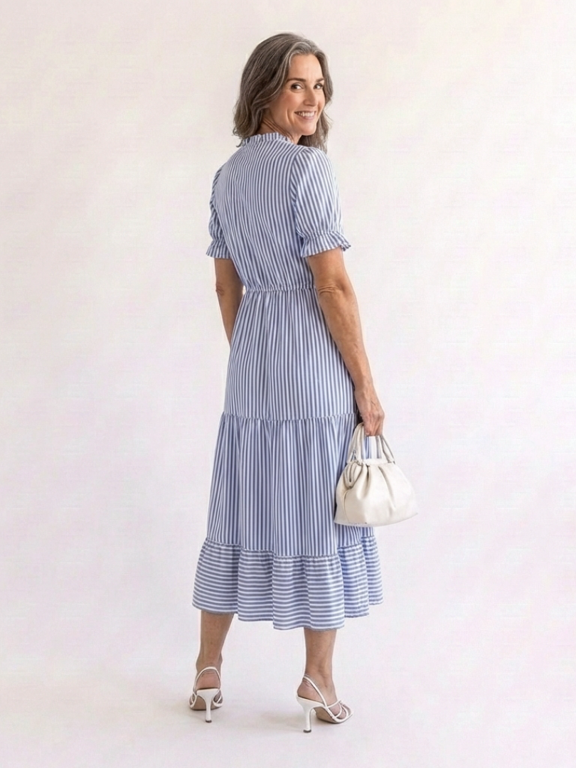 ANOUK | SHORT SLEEVE STRIPED TIERED MIDI DRESS