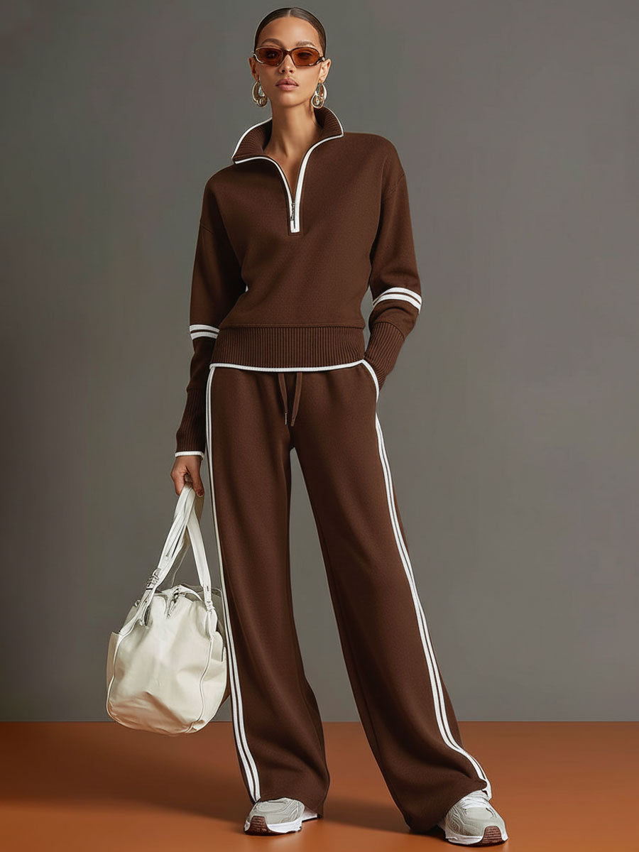 MARIETTA | ZIP-NECK WIDE-LEG TWO-PIECE SET