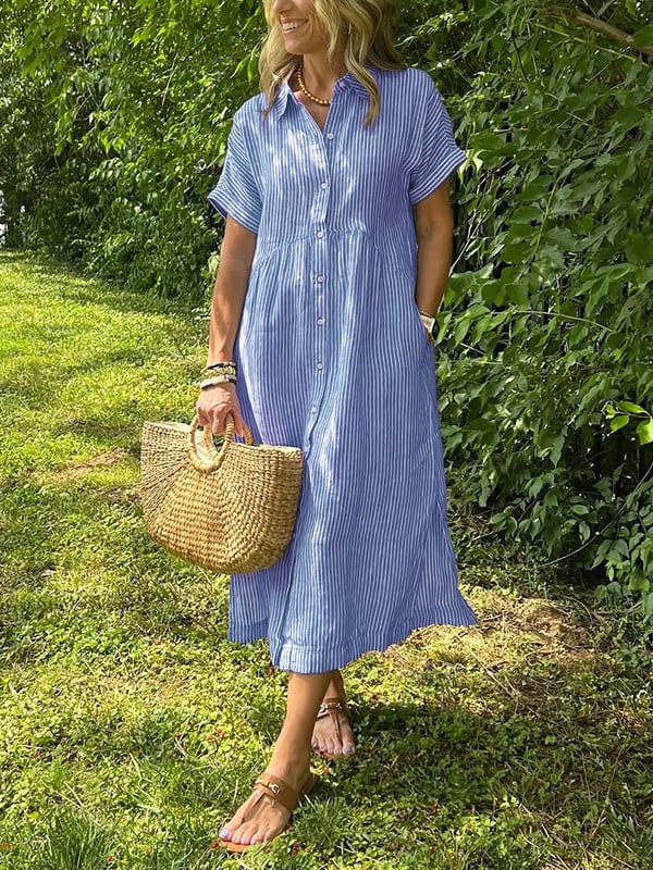 EMILY | RELAXED STRIPED MIDI DRESS WITH TUMMY COVERAGE