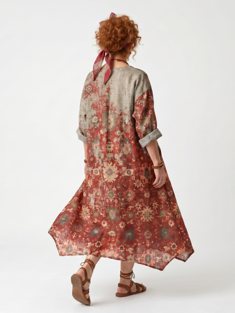 AURELIA | MIXED PATTERN RELAXED POCKET MIDI DRESS