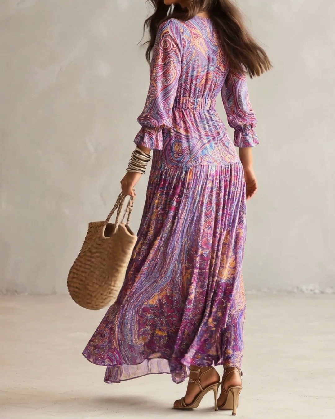 SAPHIRA | PAISLEY PRINT CHIFFON MAXI DRESS