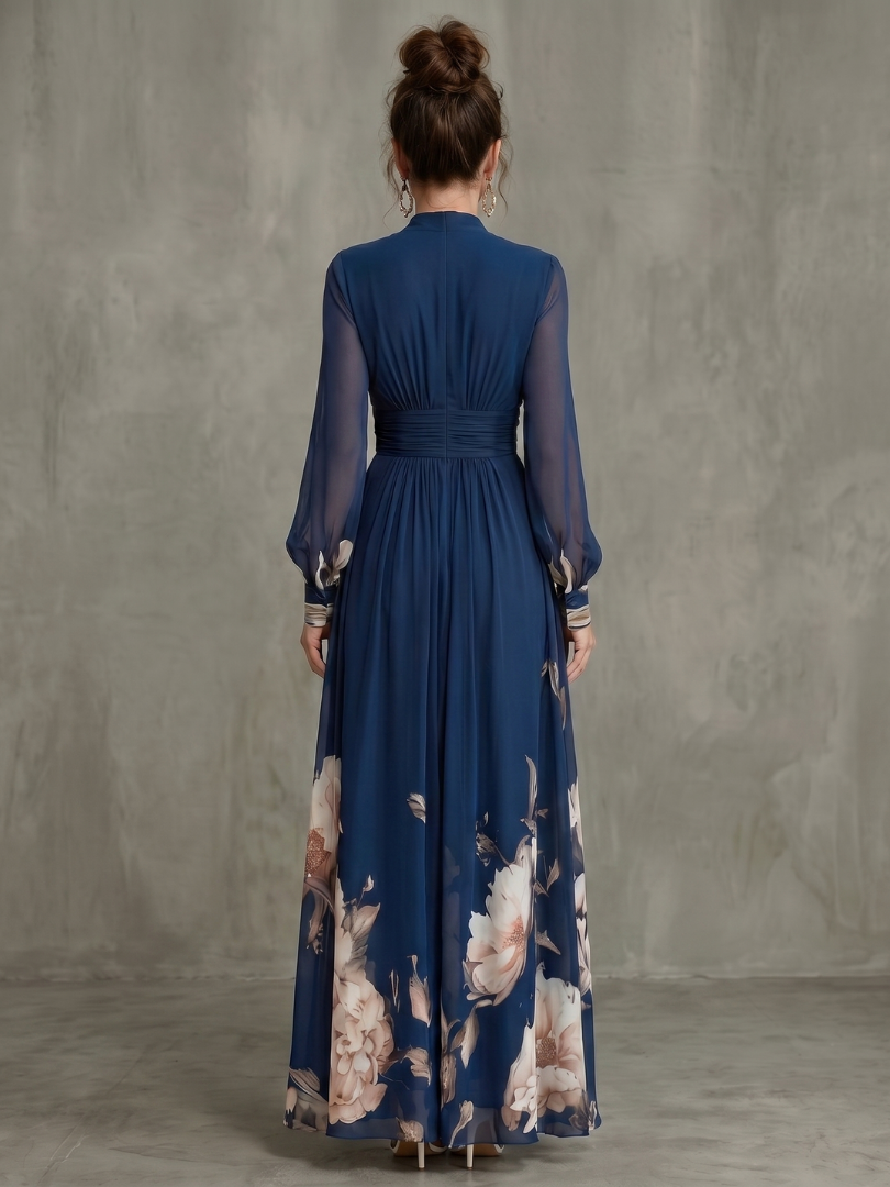 ISEL | PLEATED SHEER-SLEEVE MAXI DRESS