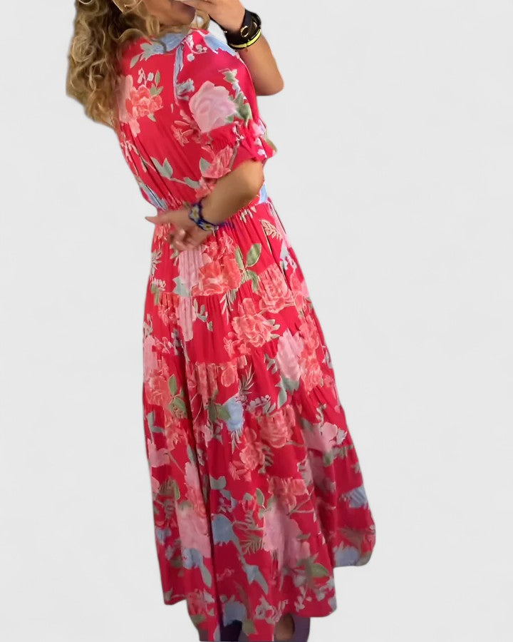 MIRANDA ELEGANT FLORAL V-NECK DRESS