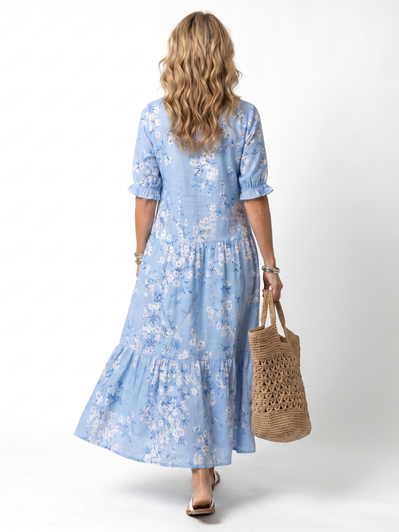 CAMILLE | FLORAL PRINT TASSEL TIE MIDI DRESS
