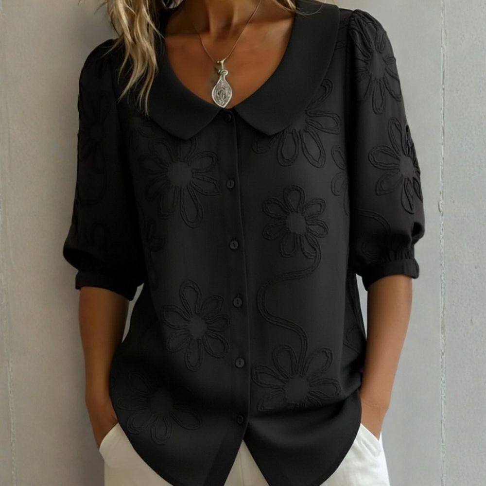 ROSALIE | EMBROIDERED BUTTON-FRONT BLOUSE
