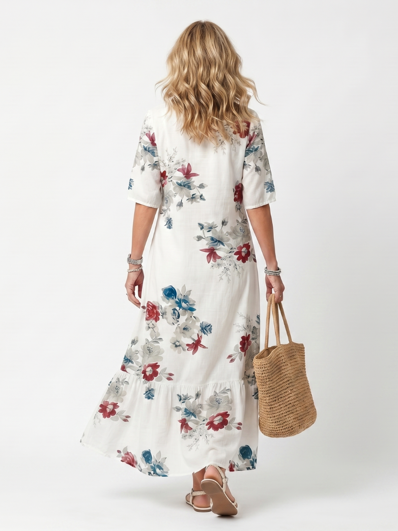 ODETTE | SCATTERED FLORAL TASSEL TIE MIDI DRESS