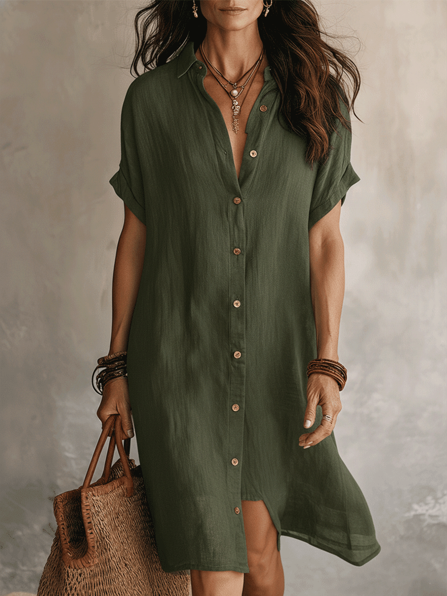 NORA | RELAXED FIT BUTTONED LINEN MIDI DRESS