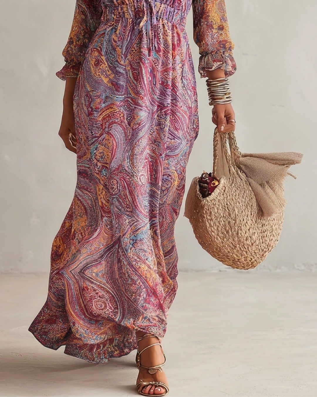 SAPHIRA | PAISLEY PRINT CHIFFON MAXI DRESS