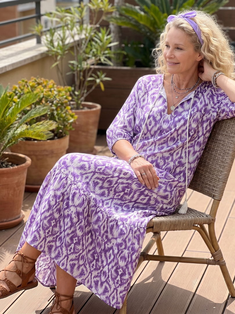 MELINA | PRINTED TASSEL TIE MIDI DRESS
