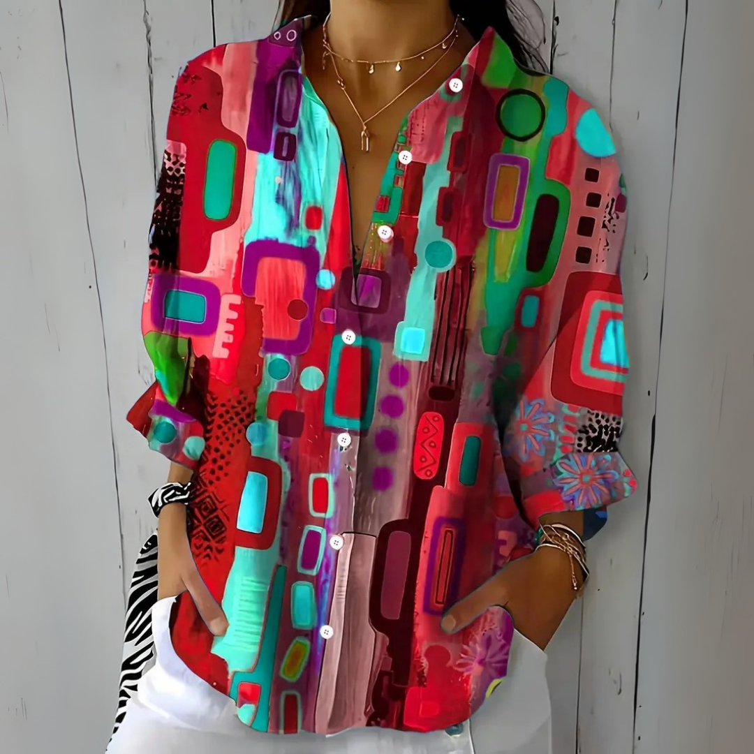 CATALINA | VIBRANT ARTISTIC BUTTON-UP BLOUSE