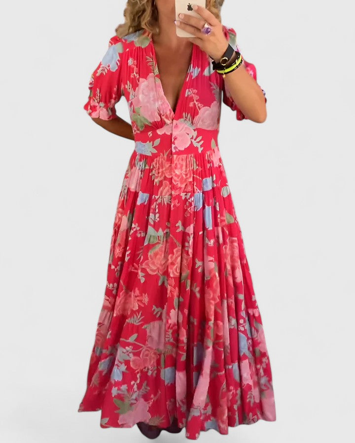 MIRANDA ELEGANT FLORAL V-NECK DRESS