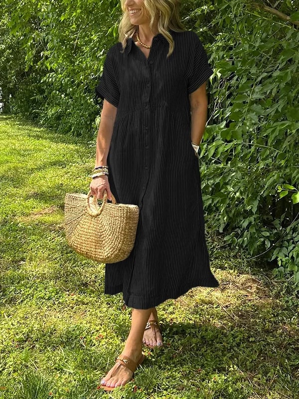 EMILY | RELAXED STRIPED MIDI DRESS WITH TUMMY COVERAGE