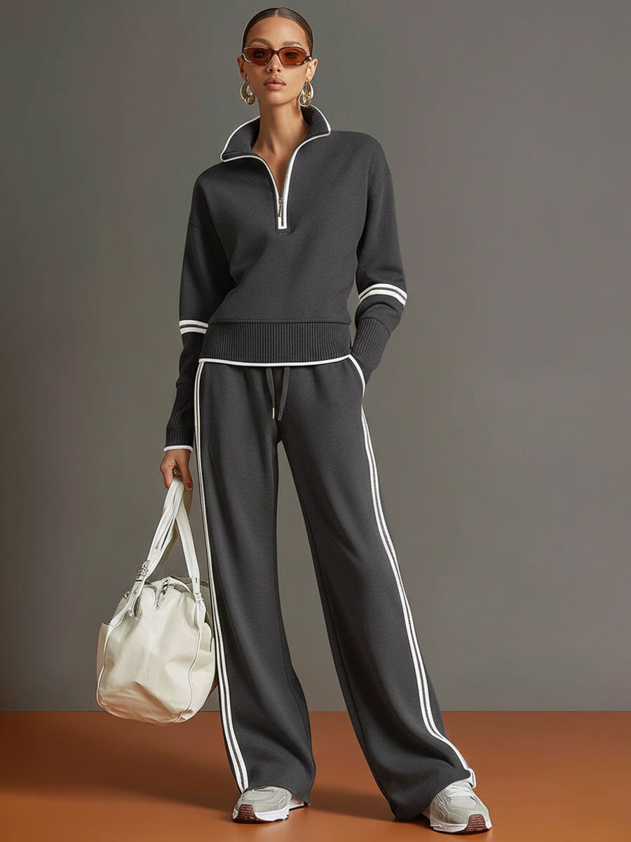 MARIETTA | ZIP-NECK WIDE-LEG TWO-PIECE SET