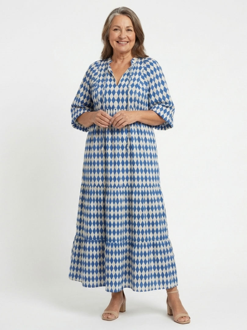 ROMY | DIAMOND PRINT TIERED MIDI DRESS