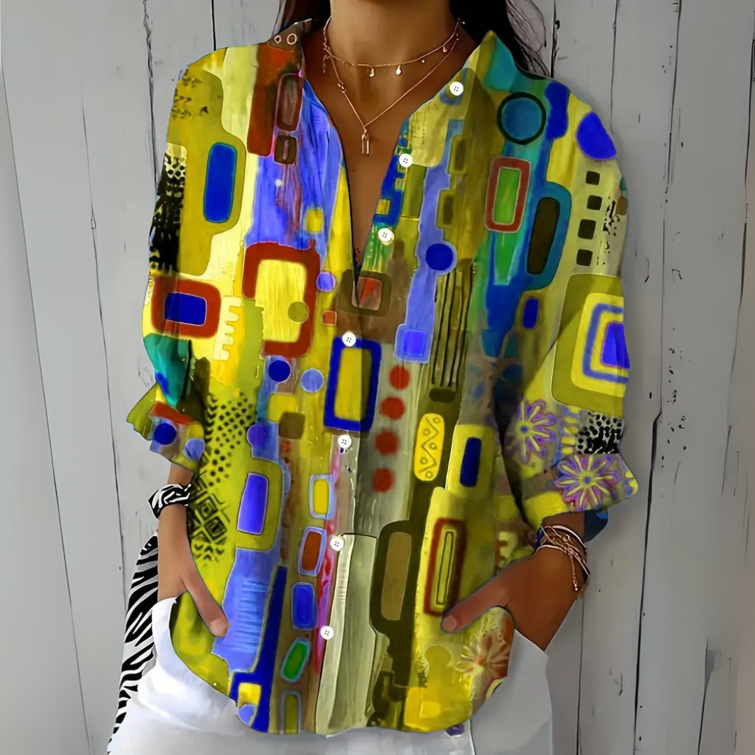 CATALINA | VIBRANT ARTISTIC BUTTON-UP BLOUSE