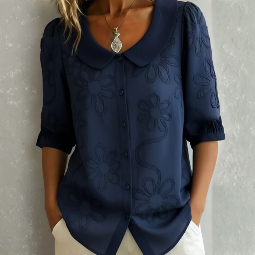 ROSALIE | EMBROIDERED BUTTON-FRONT BLOUSE