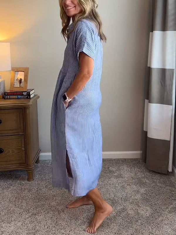 EMILY | RELAXED STRIPED MIDI DRESS WITH TUMMY COVERAGE