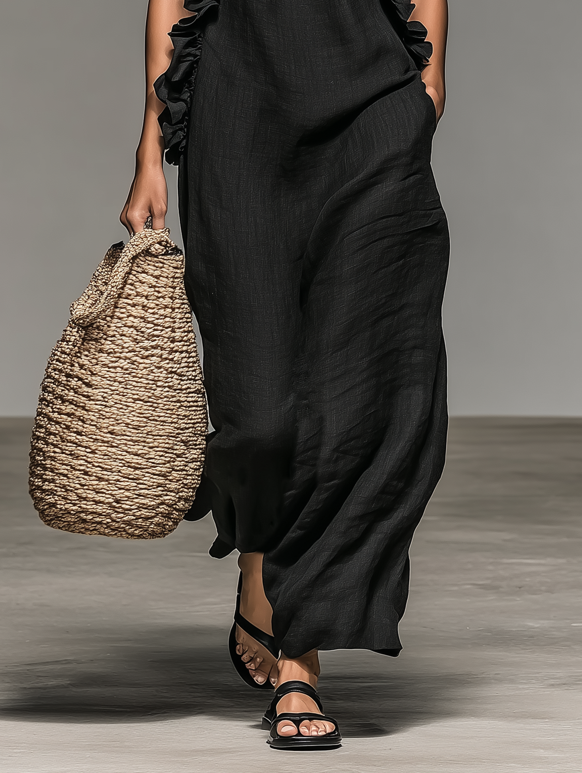 MADELEINE | RUFFLE-NECK MAXI DRESS WITH POCKETS