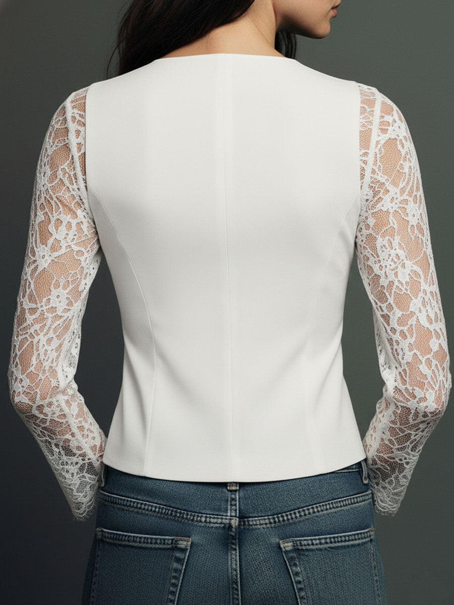 NOEMIE | STRUCTURED BLAZER TOP WITH SHEER SLEEVES