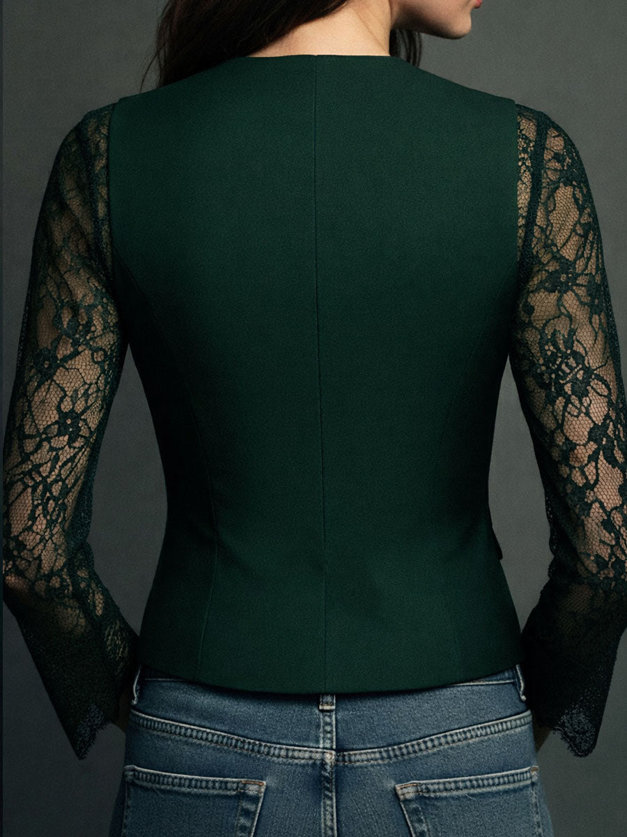 NOEMIE | STRUCTURED BLAZER TOP WITH SHEER SLEEVES