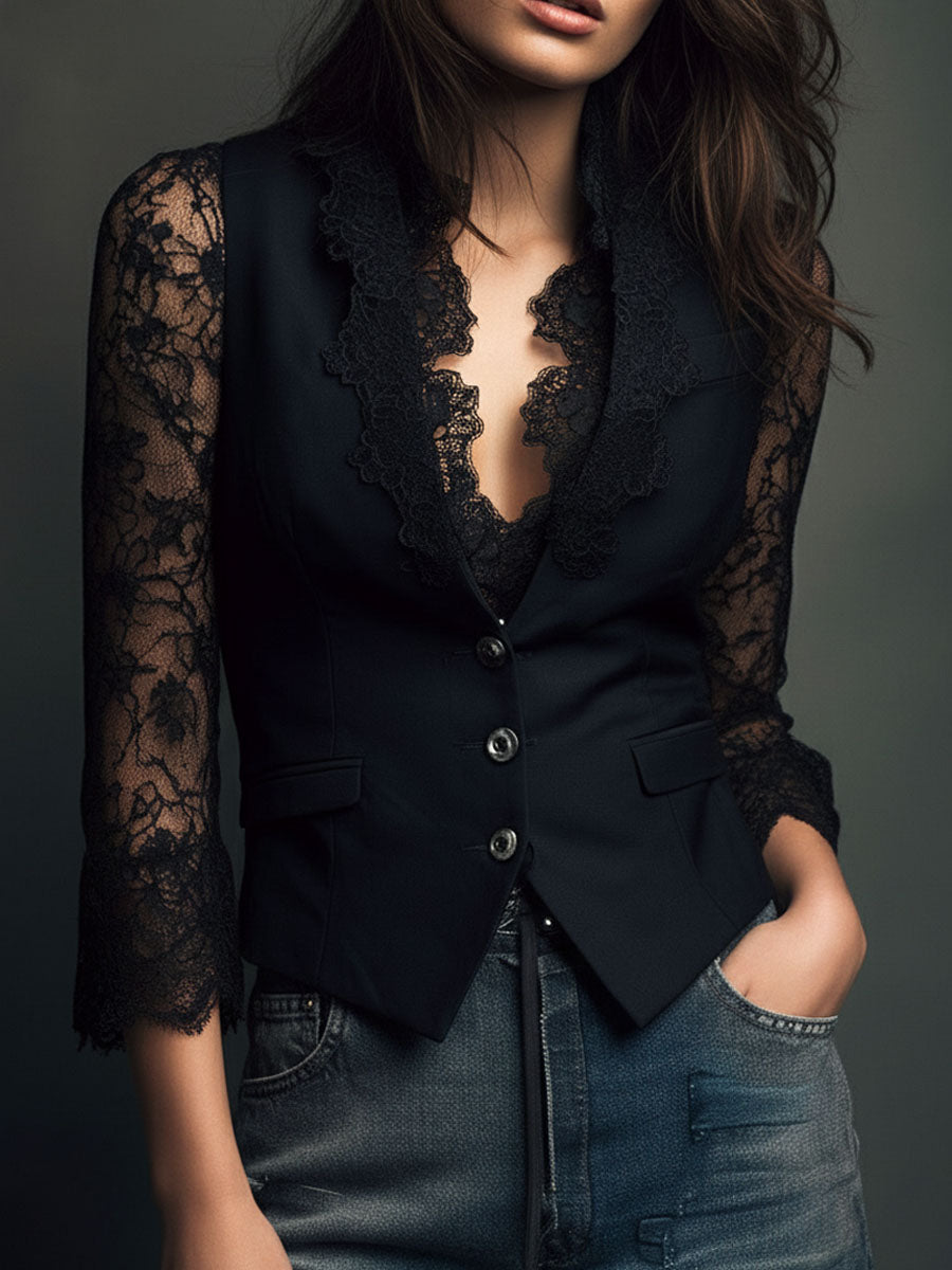 NOEMIE | STRUCTURED BLAZER TOP WITH SHEER SLEEVES