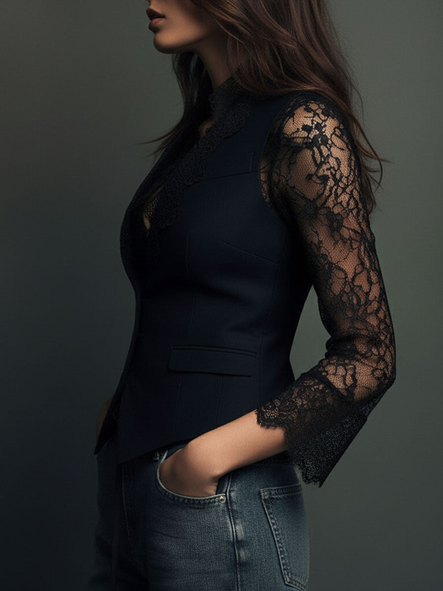 NOEMIE | STRUCTURED BLAZER TOP WITH SHEER SLEEVES