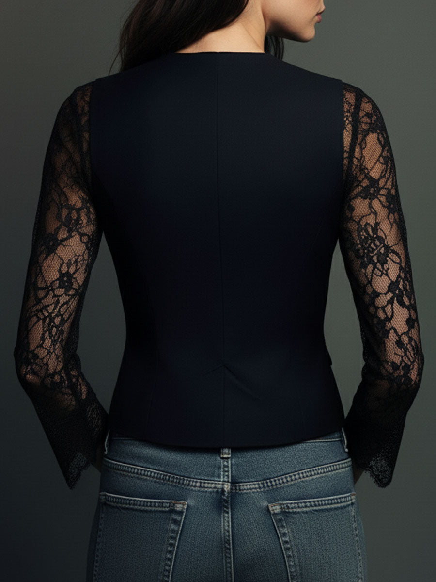 NOEMIE | STRUCTURED BLAZER TOP WITH SHEER SLEEVES