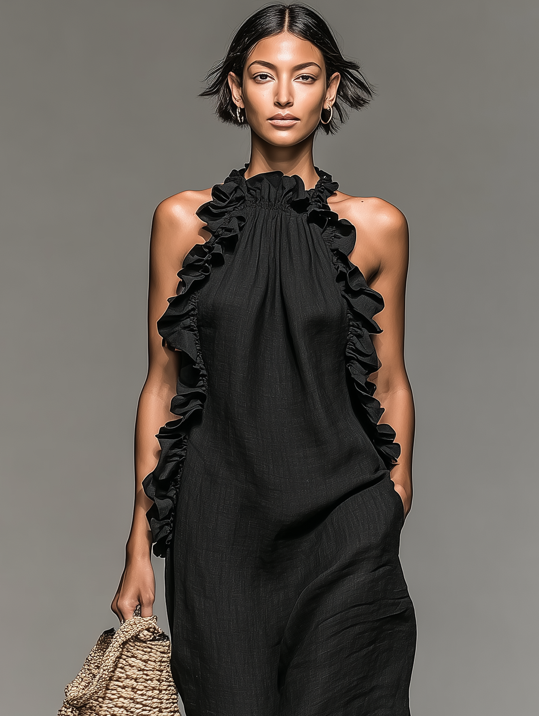 MADELEINE | RUFFLE-NECK MAXI DRESS WITH POCKETS